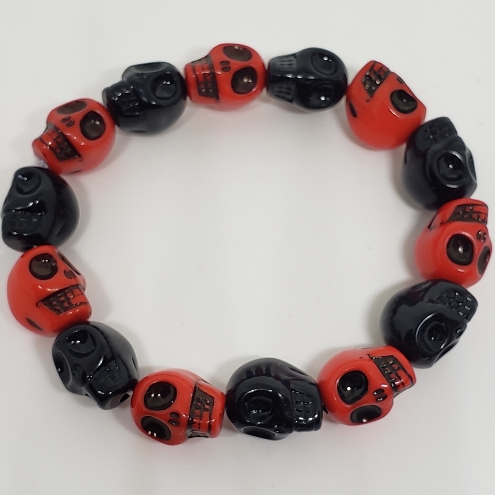 Handmade Red Black Skull kandi bracelet